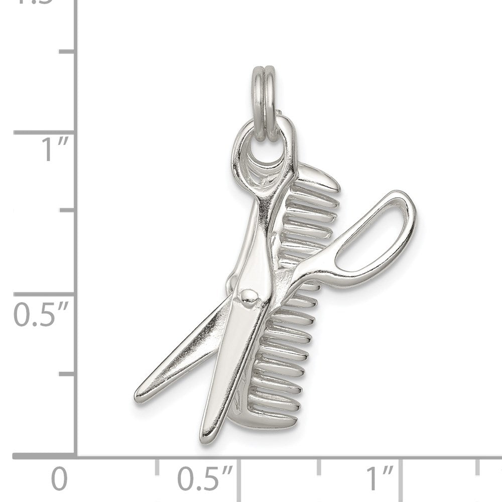 Sterling Silver Rhodium-plated Comb & Scissor Charm QC4653