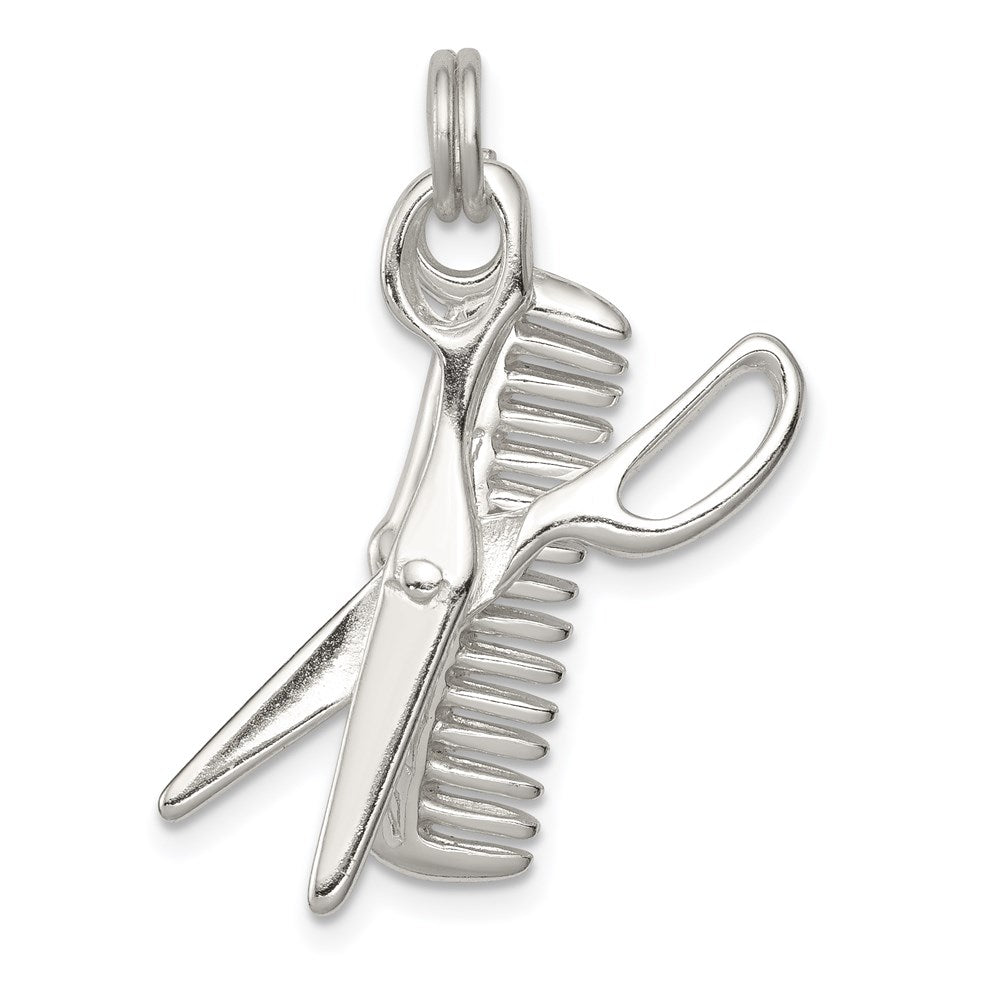 Sterling Silver Rhodium-plated Comb & Scissor Charm QC4653