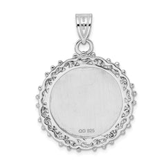 Sterling Silver Rh-plt Fancy Round Polished Front/Satin Back Pendant QC4702