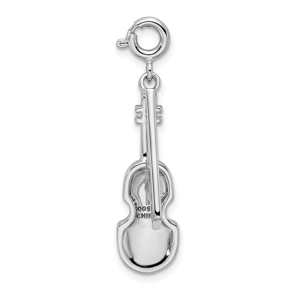 Sterling Silver Rhodium-plated Enameled & Preciosa Crystal Violin Charm QC4768