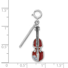 Sterling Silver Rhodium-plated Enameled & Preciosa Crystal Violin Charm QC4768