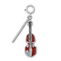 Sterling Silver Rhodium-plated Enameled & Preciosa Crystal Violin Charm QC4768
