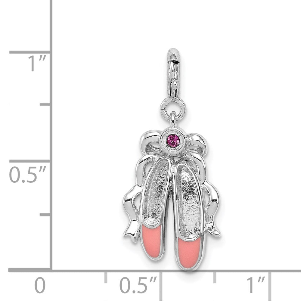 Sterling Silver Rhodium-plated Pink Enameled Ballet Slippers Charm QC4771
