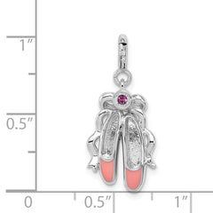 Sterling Silver Rhodium-plated Pink Enameled Ballet Slippers Charm QC4771