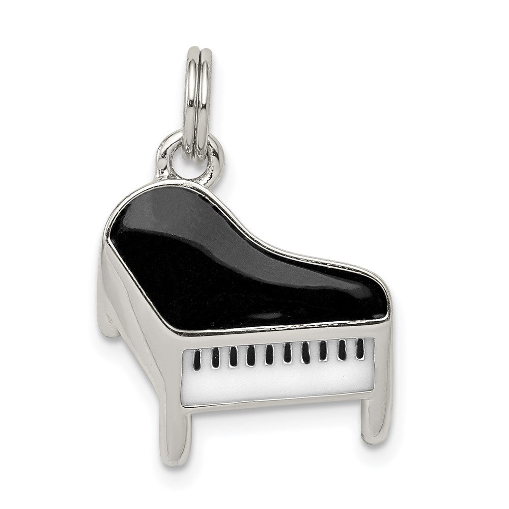 Sterling Silver Rhodium-plated Enameled Piano Charm QC4776