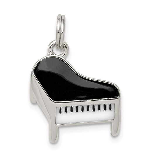 Sterling Silver Rhodium-plated Enameled Piano Charm QC4776