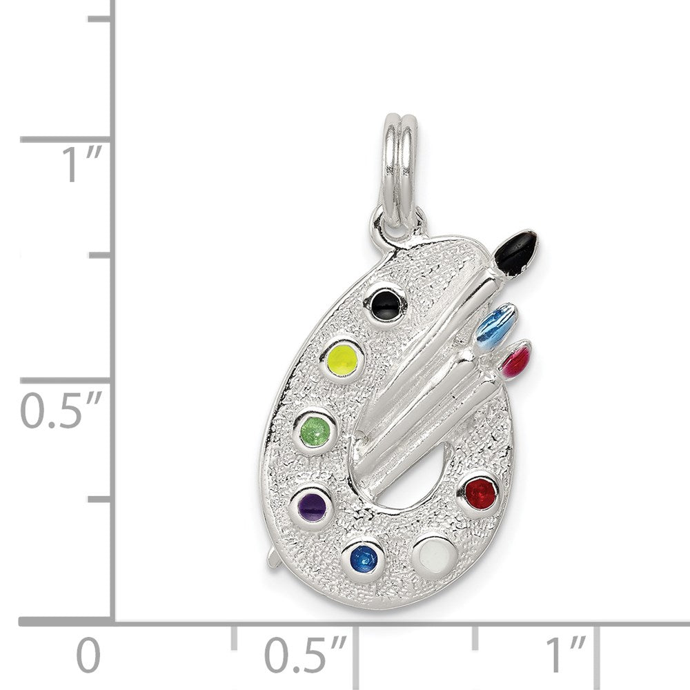 Sterling Silver Rhodium-plated Enameled Painting Palette Charm QC4780