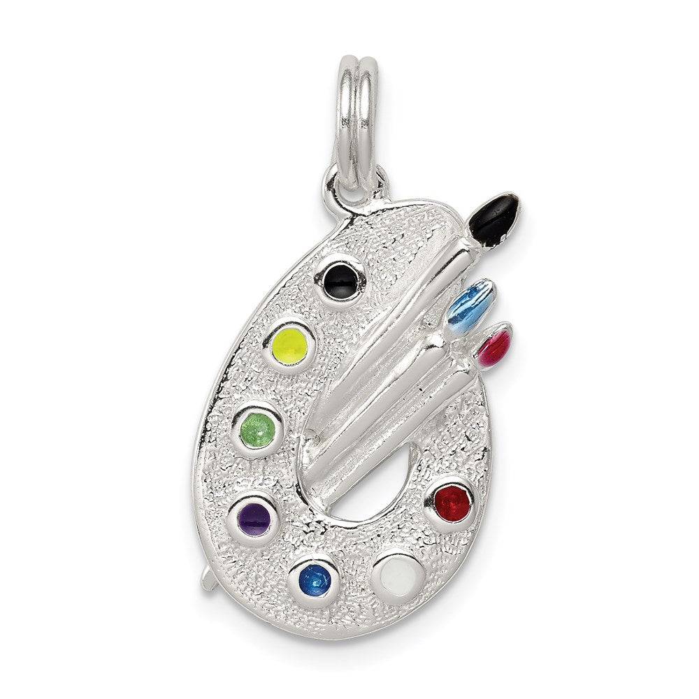 Sterling Silver Rhodium-plated Enameled Painting Palette Charm QC4780