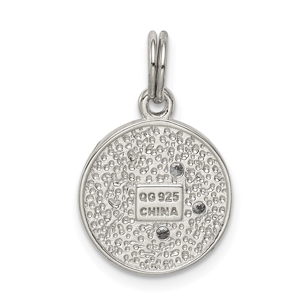 Sterling Silver Rhodium-plated Enameled and CZ Moon and Star Charm QC4806