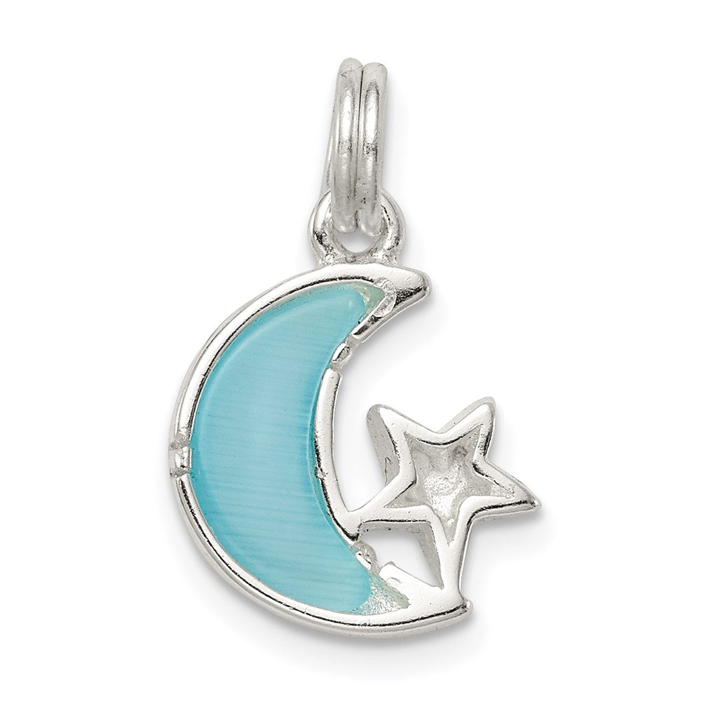Sterling Silver Blue Enameled Moon & Star Charm QC4809