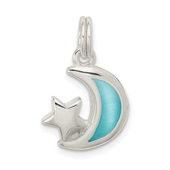 Sterling Silver Blue Enameled Moon & Star Charm QC4809