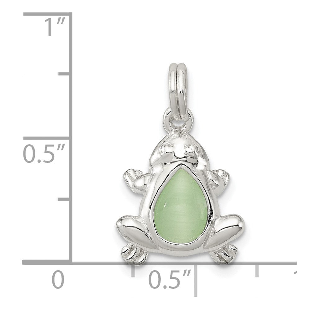 Sterling Silver Green Cats Eye Frog Charm QC4887