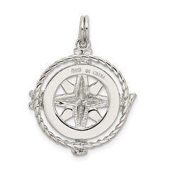 Sterling Silver Rhodium-plated Compass Charm QC4964