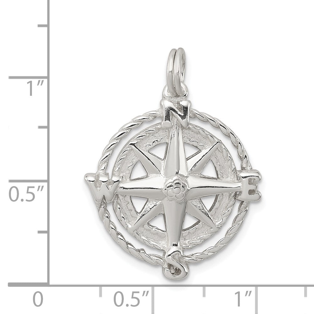 Sterling Silver Rhodium-plated Compass Charm QC4964