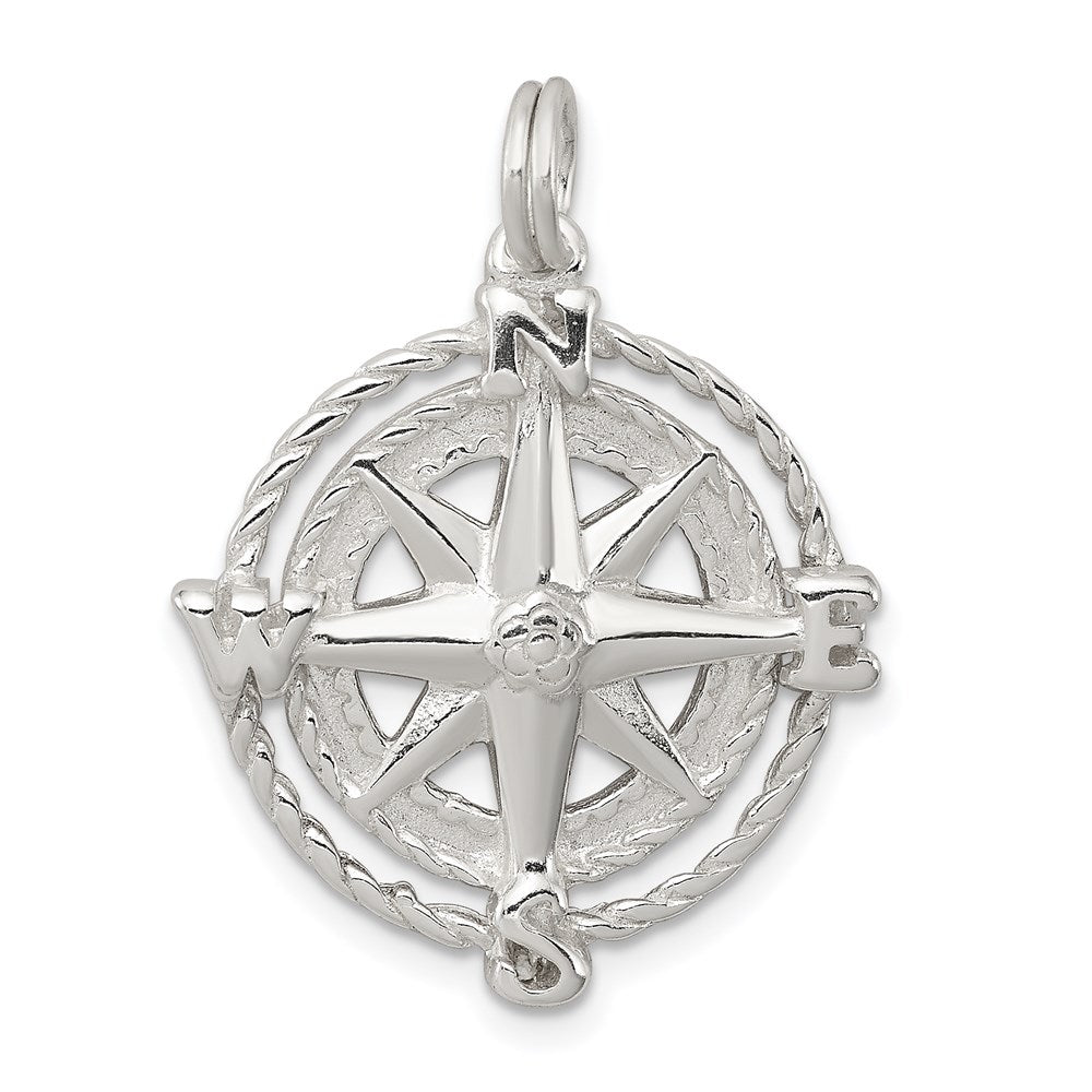 Sterling Silver Rhodium-plated Compass Charm QC4964