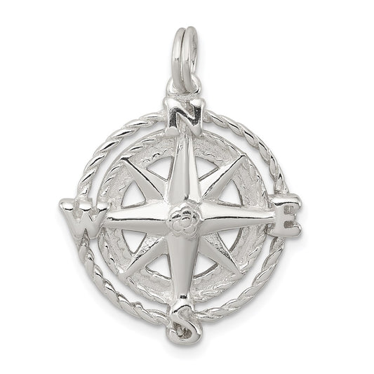 Sterling Silver Rhodium-plated Compass Charm QC4964