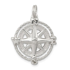 Sterling Silver Rhodium-plated Compass Charm QC4964
