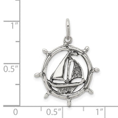 Sterling Silver Antiqued Sailboat in Wheel Charm QC4965
