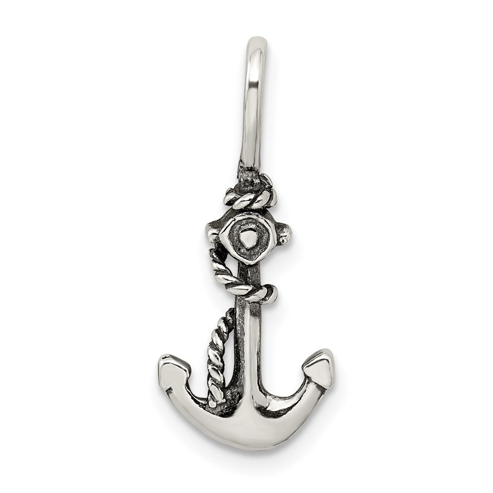 Sterling Silver Antiqued Anchor and Rope Pendant QC4970