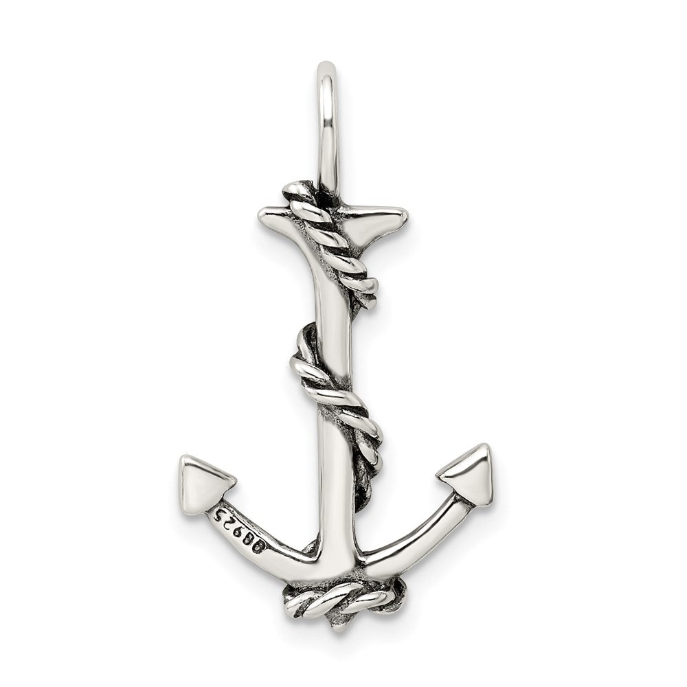 Sterling Silver 3D Antiqued Anchor and Rope Pendant QC4971