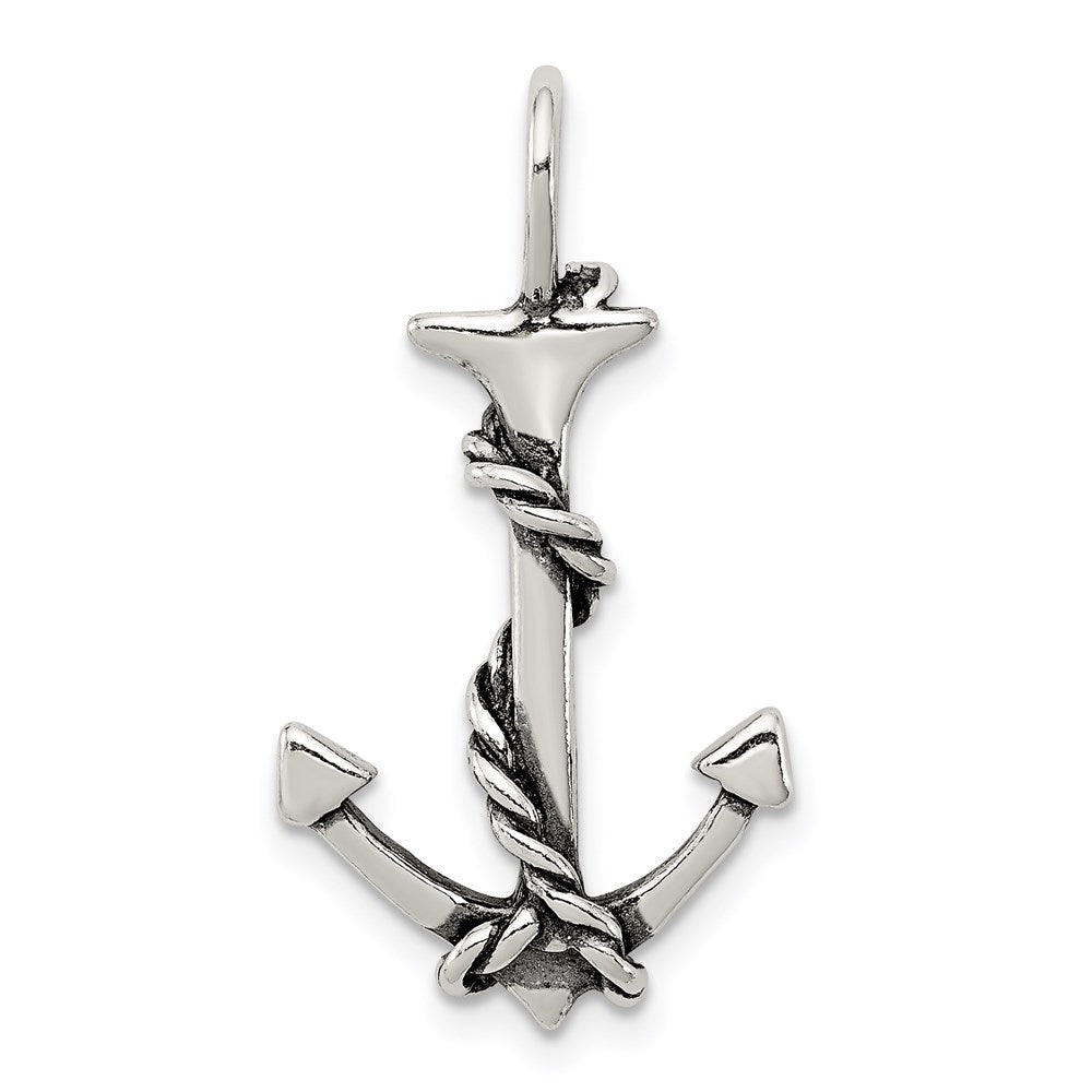 Sterling Silver 3D Antiqued Anchor and Rope Pendant QC4971
