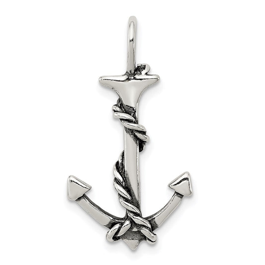 Sterling Silver 3D Antiqued Anchor and Rope Pendant QC4971