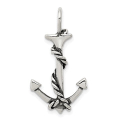 Sterling Silver 3D Antiqued Anchor and Rope Pendant QC4971
