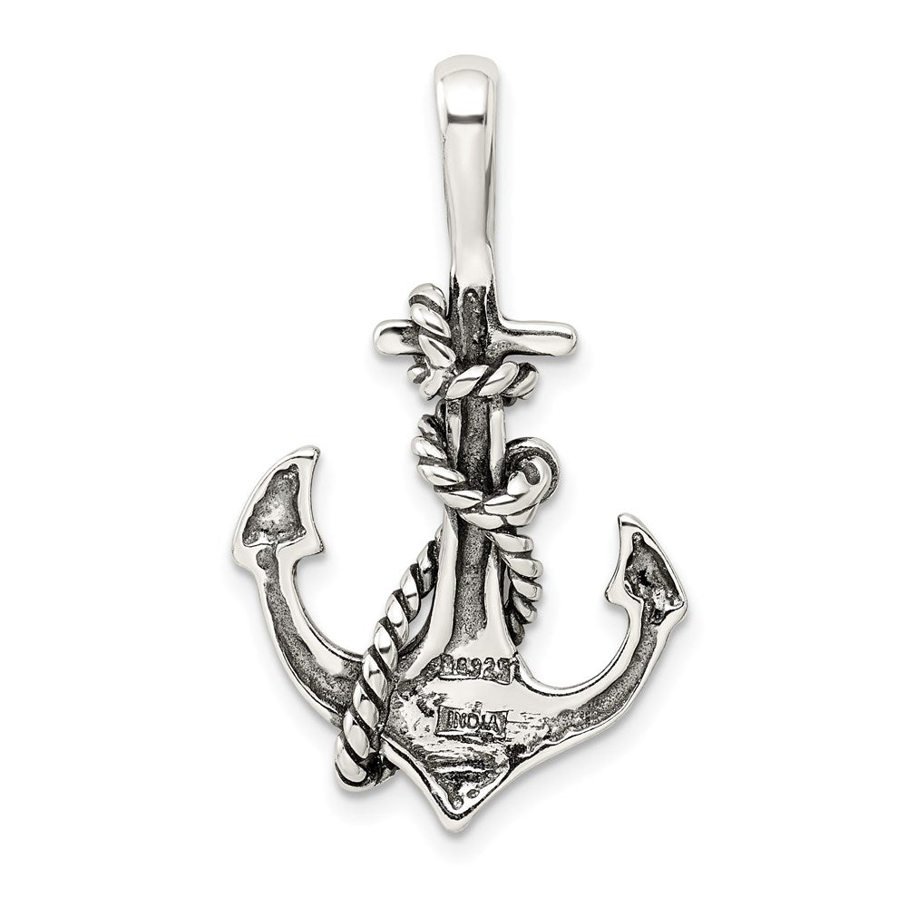 Sterling Silver Antiqued Anchor and Rope Pendant QC4972