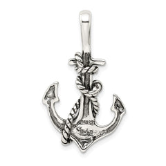 Sterling Silver Antiqued Anchor and Rope Pendant QC4972