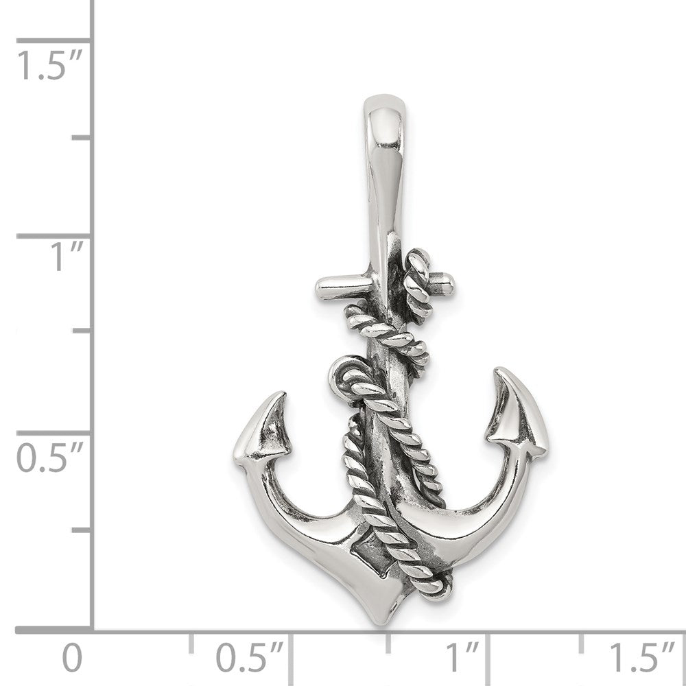 Sterling Silver Antiqued Anchor and Rope Pendant QC4972