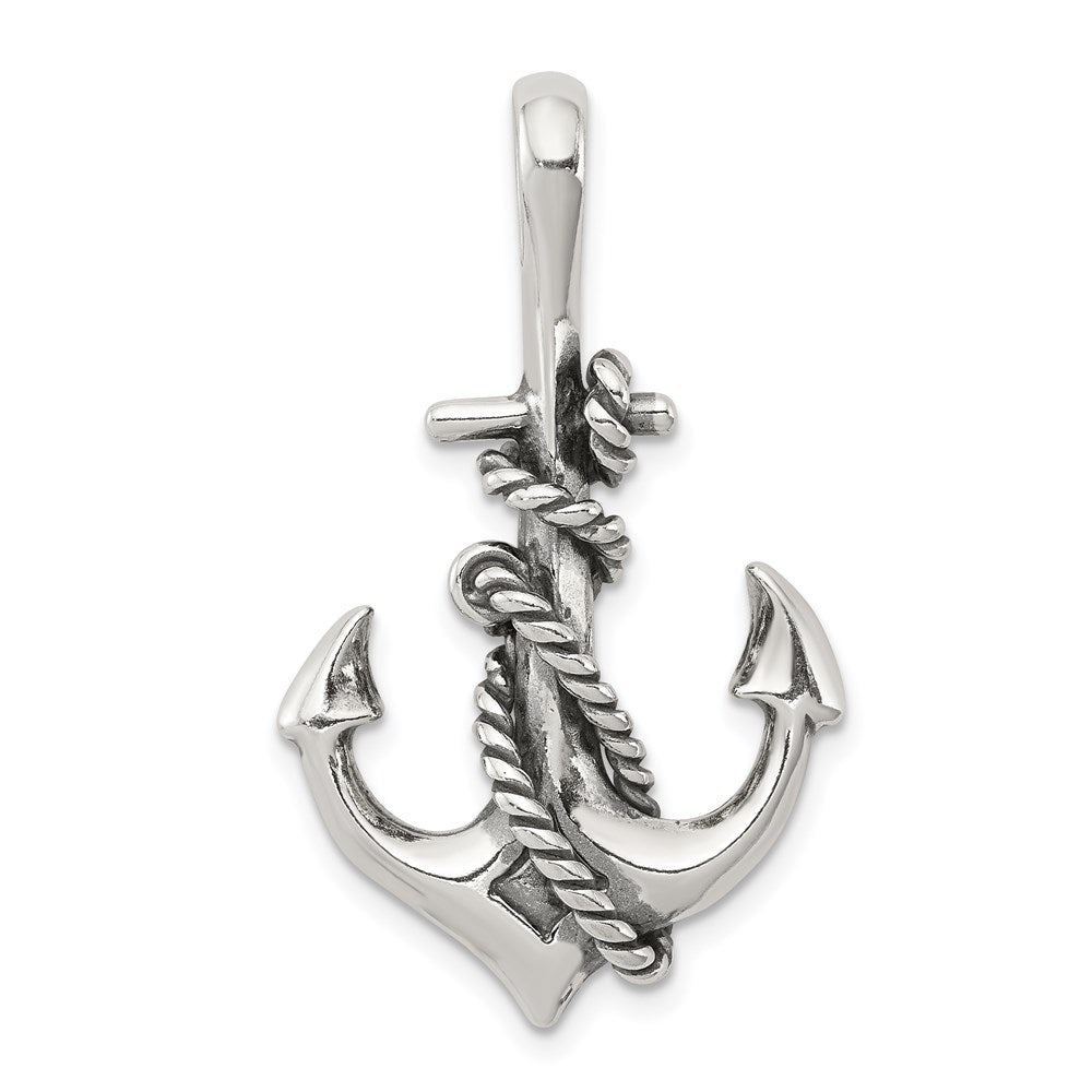 Sterling Silver Antiqued Anchor and Rope Pendant QC4972