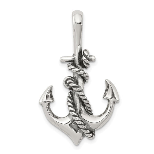 Sterling Silver Antiqued Anchor and Rope Pendant QC4972