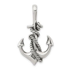 Sterling Silver Antiqued Anchor and Rope Pendant QC4972