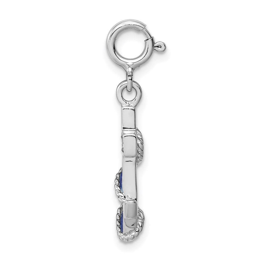 Sterling Silver Rhodium-plated Preciosa Crystals and Blue Enamel Anchor Charm QC4974
