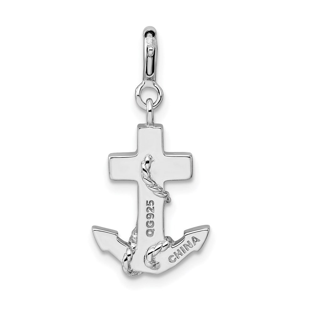 Sterling Silver Rhodium-plated Preciosa Crystals and Blue Enamel Anchor Charm QC4974