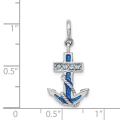 Sterling Silver Rhodium-plated Preciosa Crystals and Blue Enamel Anchor Charm QC4974