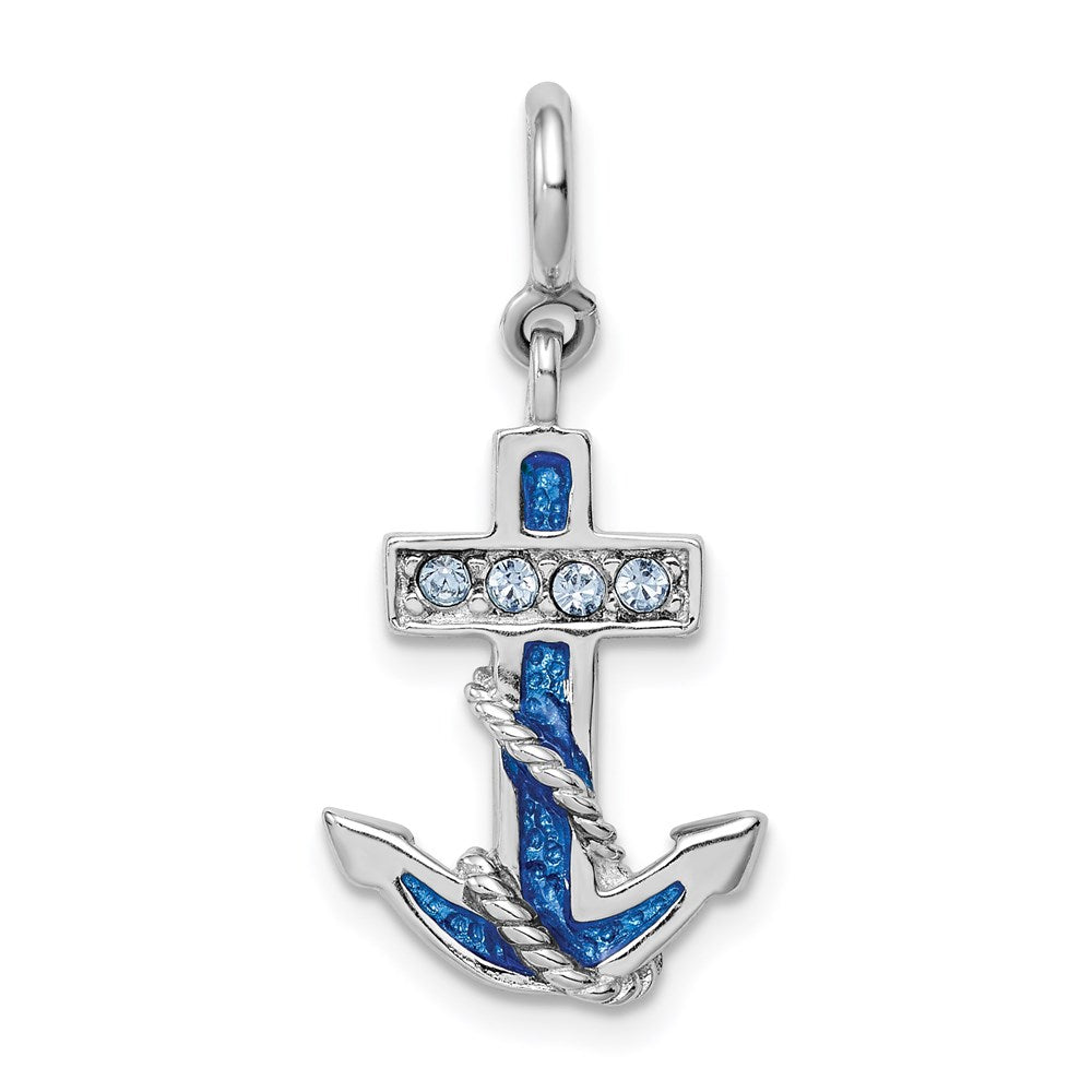 Sterling Silver Rhodium-plated Preciosa Crystals and Blue Enamel Anchor Charm QC4974