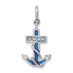 Sterling Silver Rhodium-plated Preciosa Crystals and Blue Enamel Anchor Charm QC4974