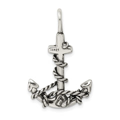 Sterling Silver 3D Antiqued Anchor and Rope Pendant QC4977
