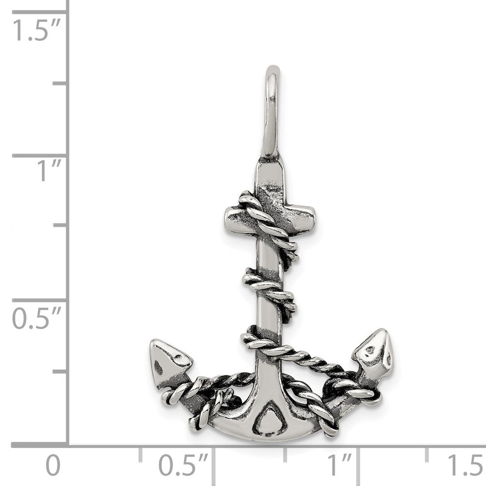 Sterling Silver 3D Antiqued Anchor and Rope Pendant QC4977