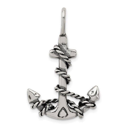 Sterling Silver 3D Antiqued Anchor and Rope Pendant QC4977