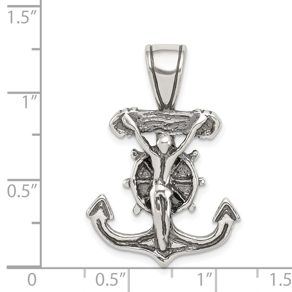 Sterling Silver Antiqued Mariner's Crucifix Pendant QC4981