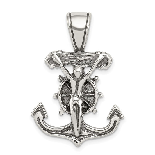Sterling Silver Antiqued Mariner's Crucifix Pendant QC4981