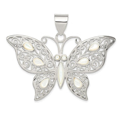 Sterling Silver Filigree Fancy Mother of Pearl Butterfly Pendant QC5004