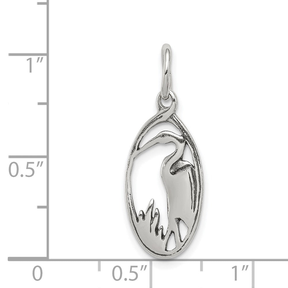 Sterling Silver Antiqued Crane in Oval Frame Charm QC5023