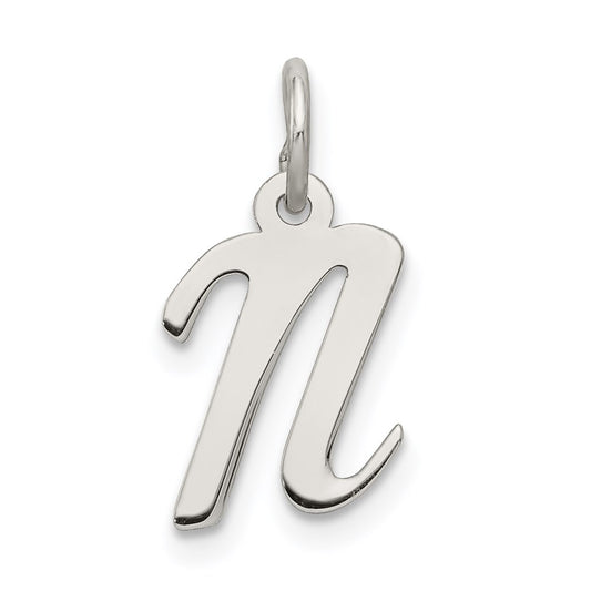 Sterling Silver Rhodium-plated Script Letter N Initial Charm QC5080N