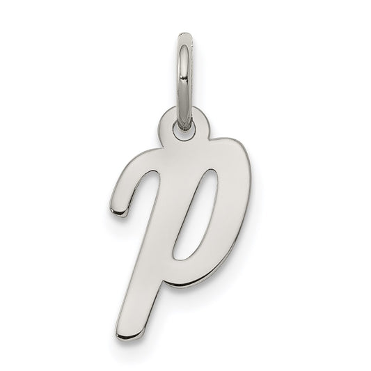 Sterling Silver Rhodium-plated Script Letter P Initial Charm QC5080P