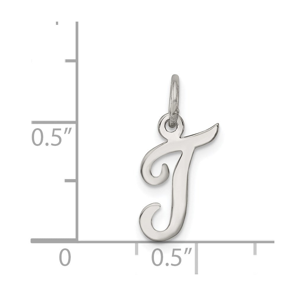Sterling Silver Rhodium-plated Script Letter T Initial Charm QC5080T
