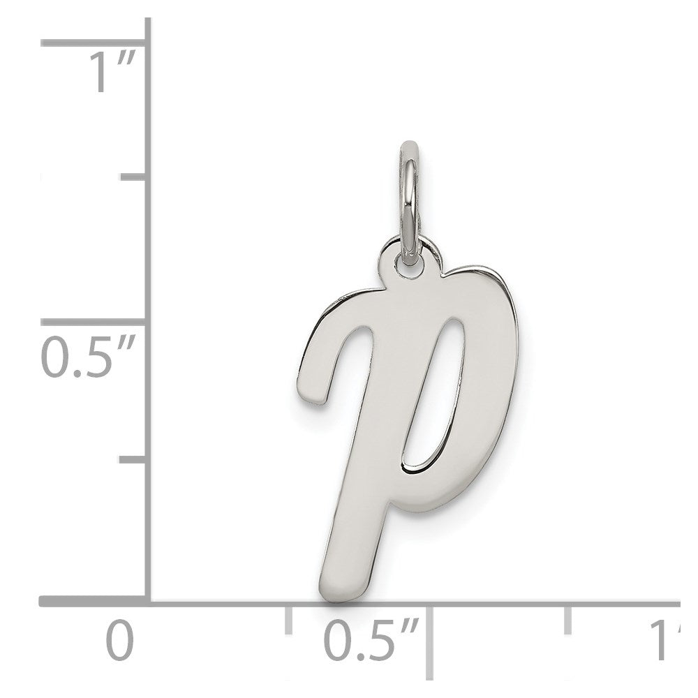 Sterling Silver Rhodium-plated Script Letter P Initial Charm QC5082P