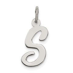 Sterling Silver Rhodium-plated Script Letter S Initial Charm QC5082S